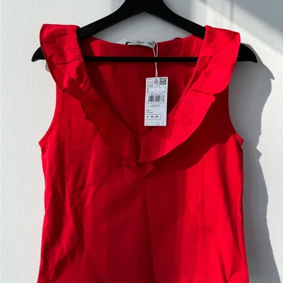 Mango Red Ruffled Sleeveless Top - Picture 4 of 6